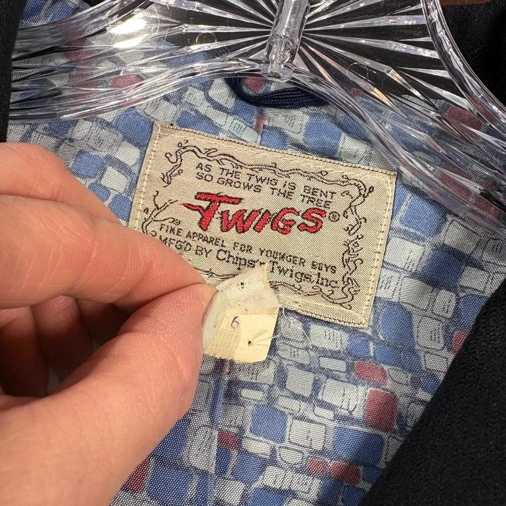 Vintage Twigs Boys Navy Blue‎ Blazer Sports Jacket Size 6 Wool 2-Button Preppy